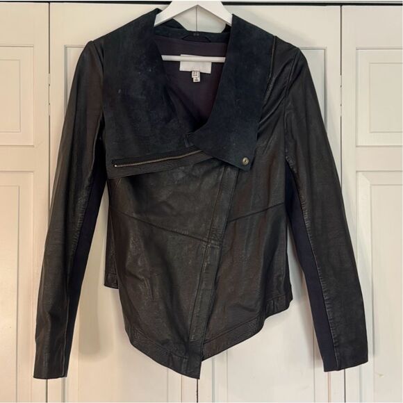 Muubaa lamb leather navy draped zipper jacket 6 - Picture 5 of 16